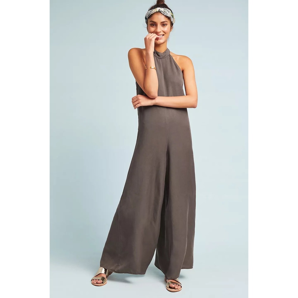 Cloth & Stone Marfa Jumpsuit Brown Halter Wide Leg Button Back Lyocell Small